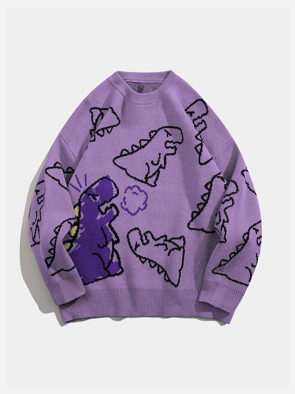 Dinosaur Cartoon Pattern Knit Sweater