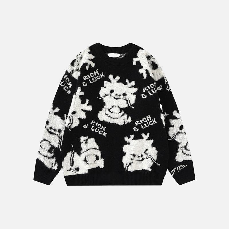 Knitted Cute Dragon Print Sweater - UrbanLaws