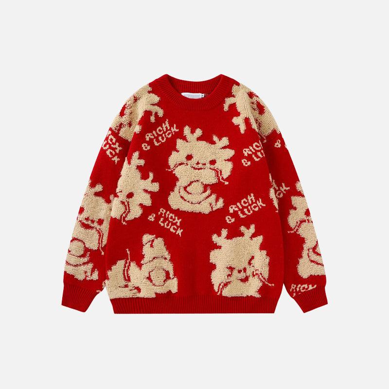 Knitted Cute Dragon Print Sweater - UrbanLaws