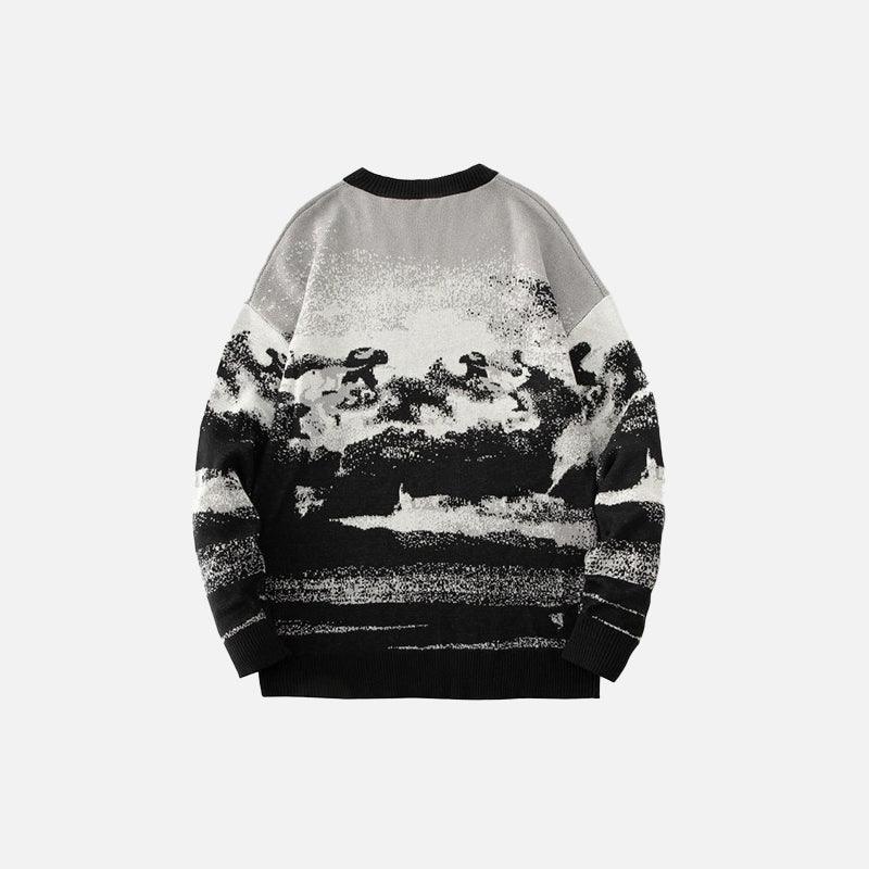 Gray Painting Smoke Pattern Sweater - UrbanLaws