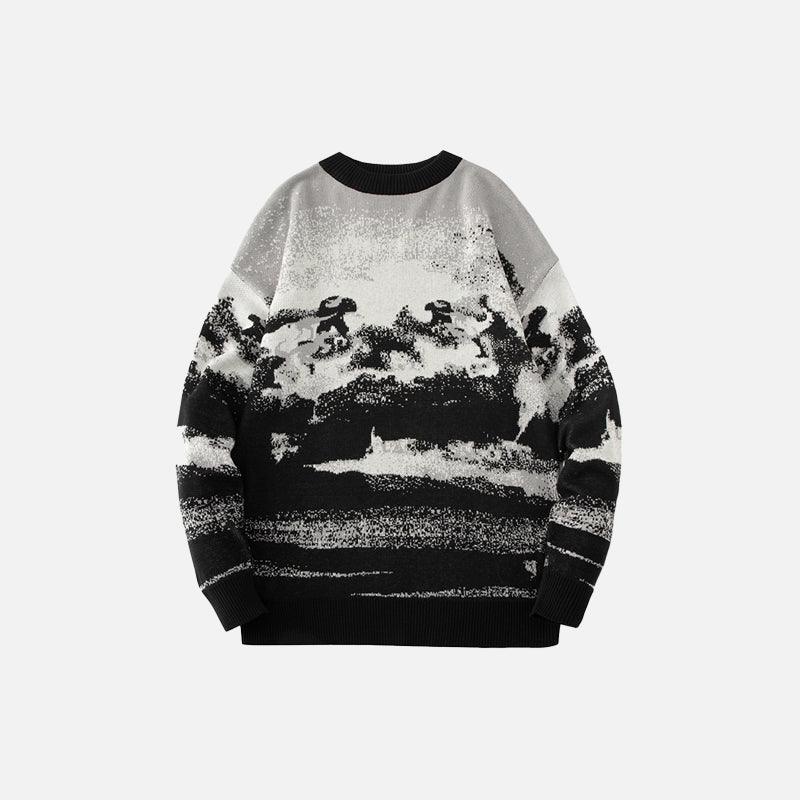 Gray Painting Smoke Pattern Sweater - UrbanLaws