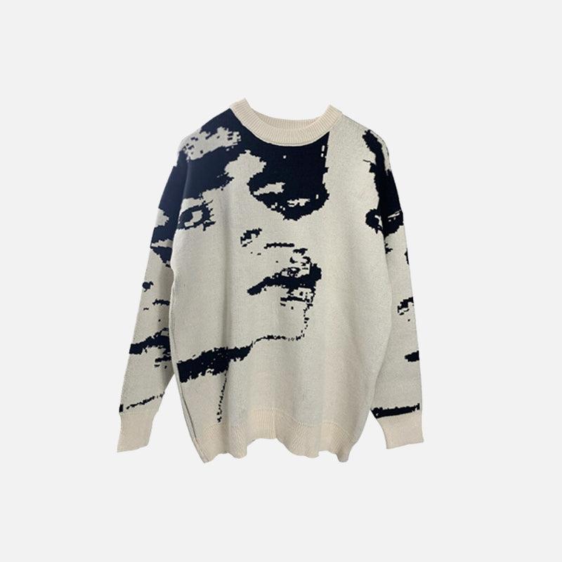 Y2K Retro Jacquard Portrait Sweater - UrbanLaws