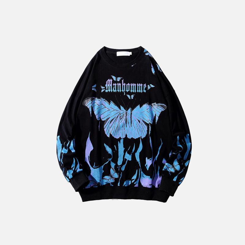 Butterfly Blue Flames Print Sweatshirt - UrbanLaws