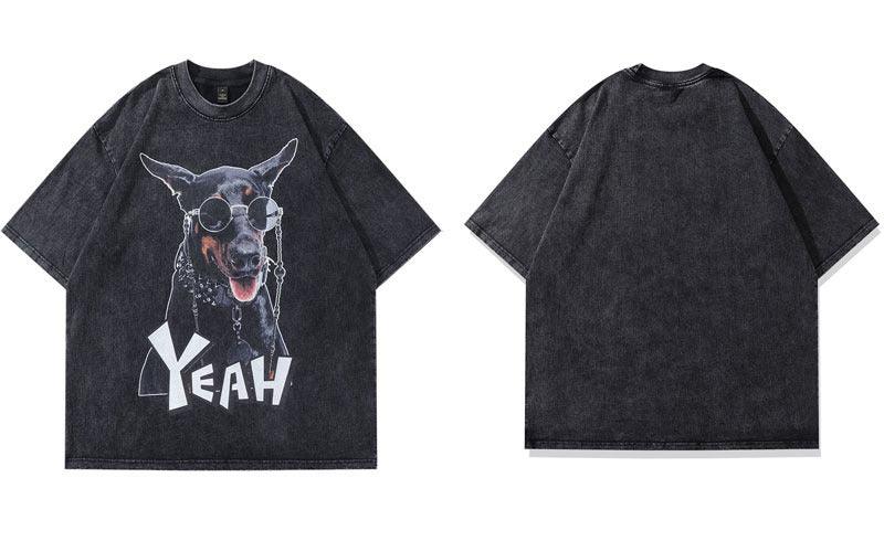 Washed Cool Doberman Oversized T-shirt - UrbanLaws