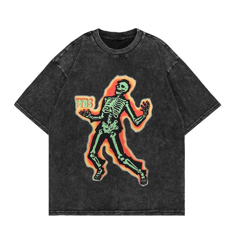 Skeleton T Shirt Washed Vintage Style - UrbanLaws