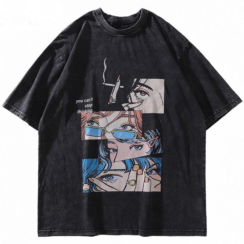 Washed Anime T-shirt Retro - UrbanLaws