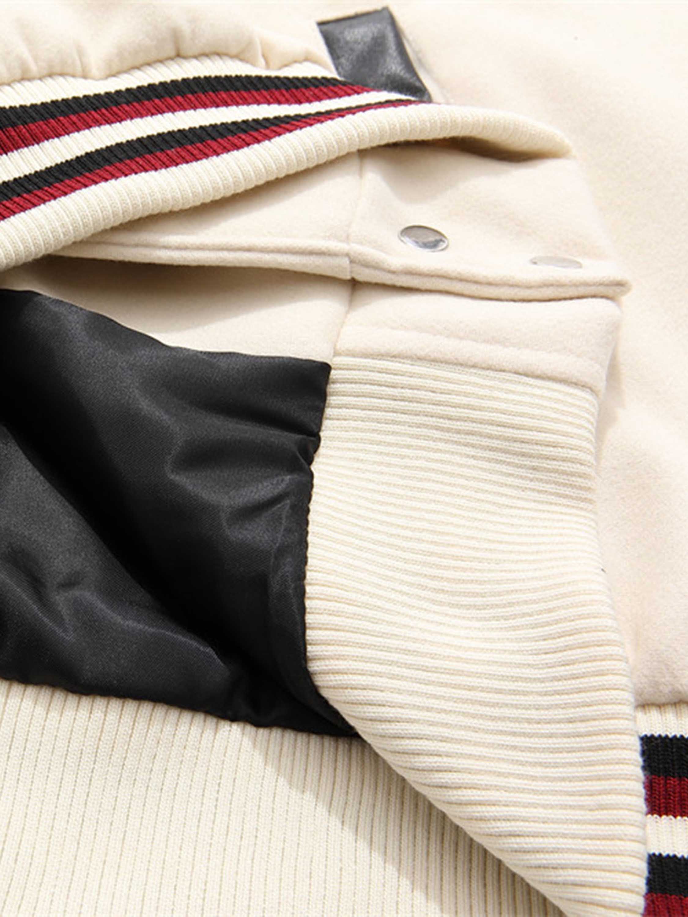 American Patchwork PU Leather Sleeve Embroidered Alphabet Baseball Jacket