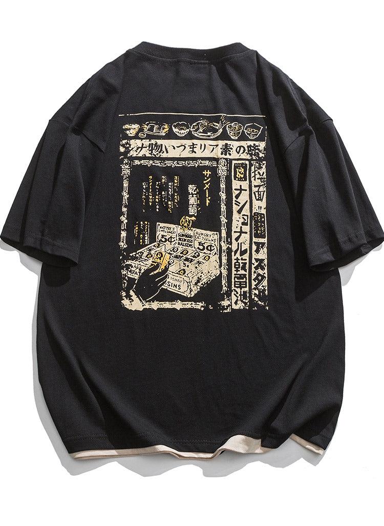 Japanese Retro Kanji Loose T-shirt - UrbanLaws