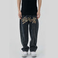 Letter Embroidery Distressed Denim Pants - UrbanLaws