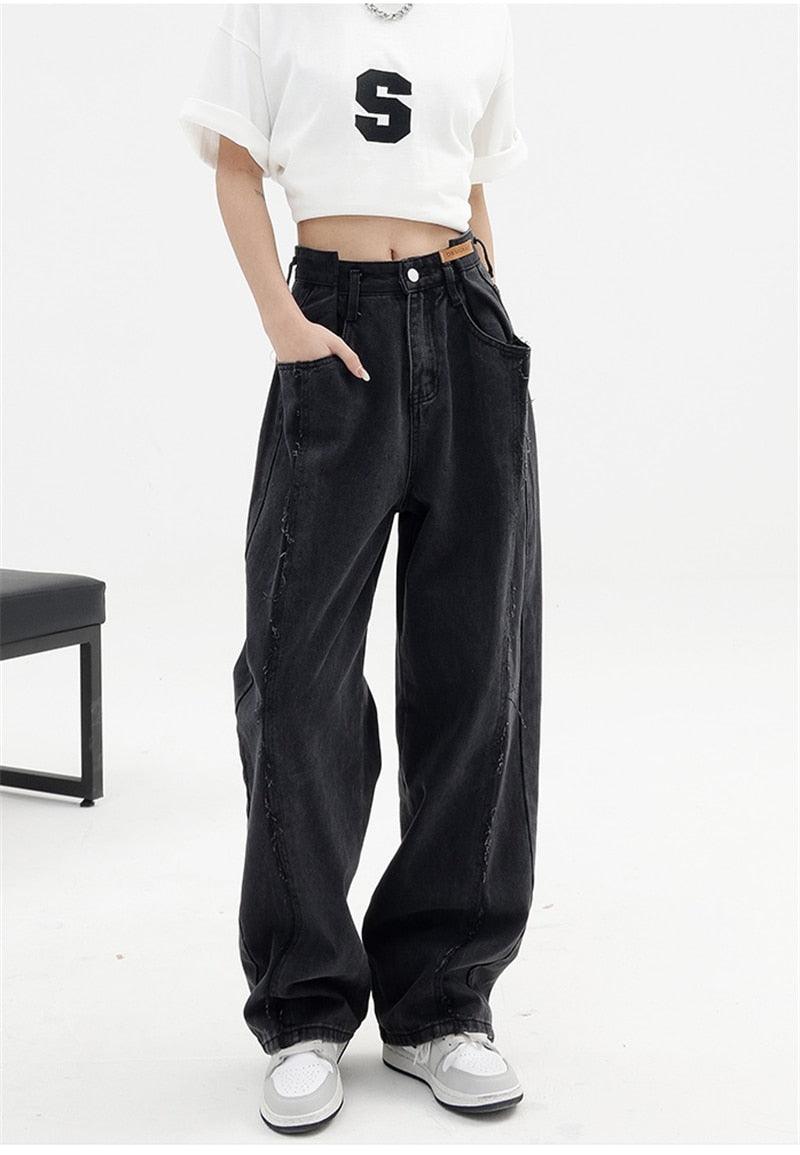 Black Baggy Women's High Waist Denim Pants - UrbanLaws