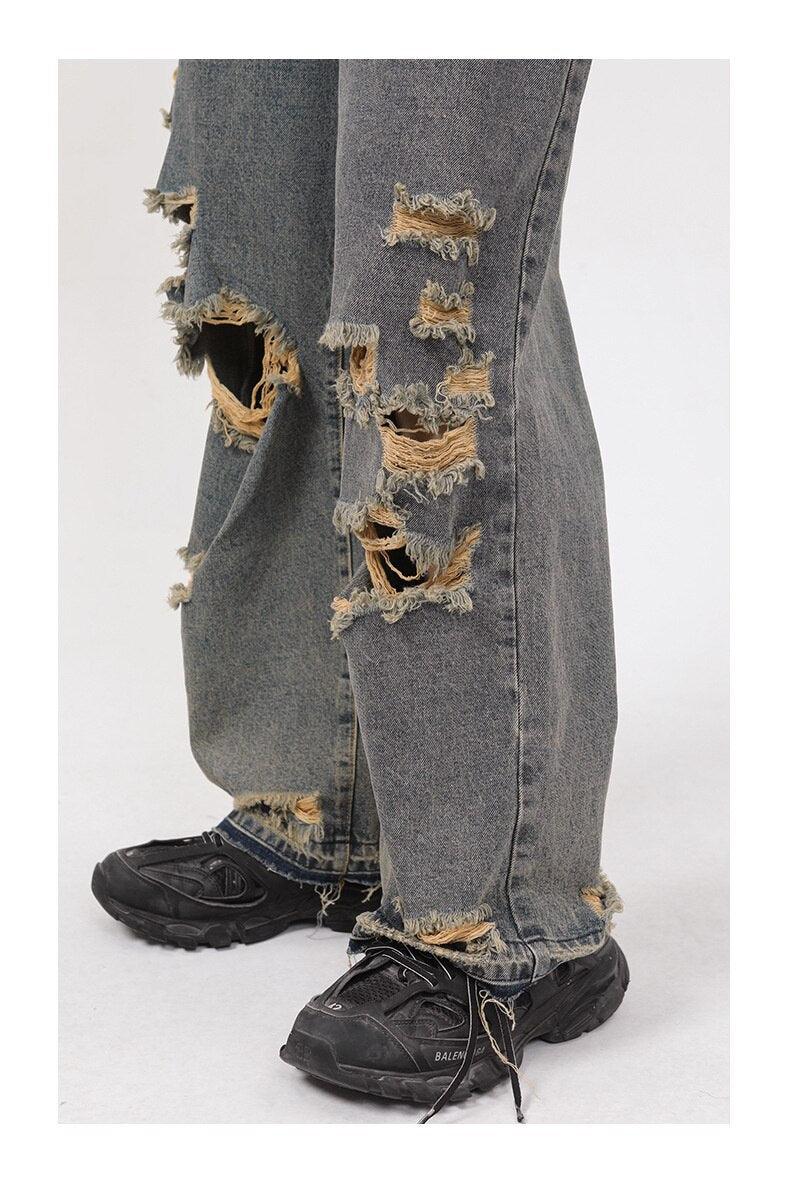 Retro Holes Jeans Denim Pants - UrbanLaws