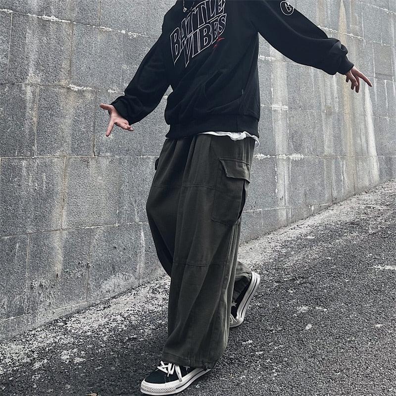 Solid Baggy Wide-Leg Cargo Pants - UrbanLaws