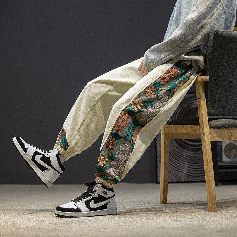 Flower Embroidery Sweatpants - UrbanLaws