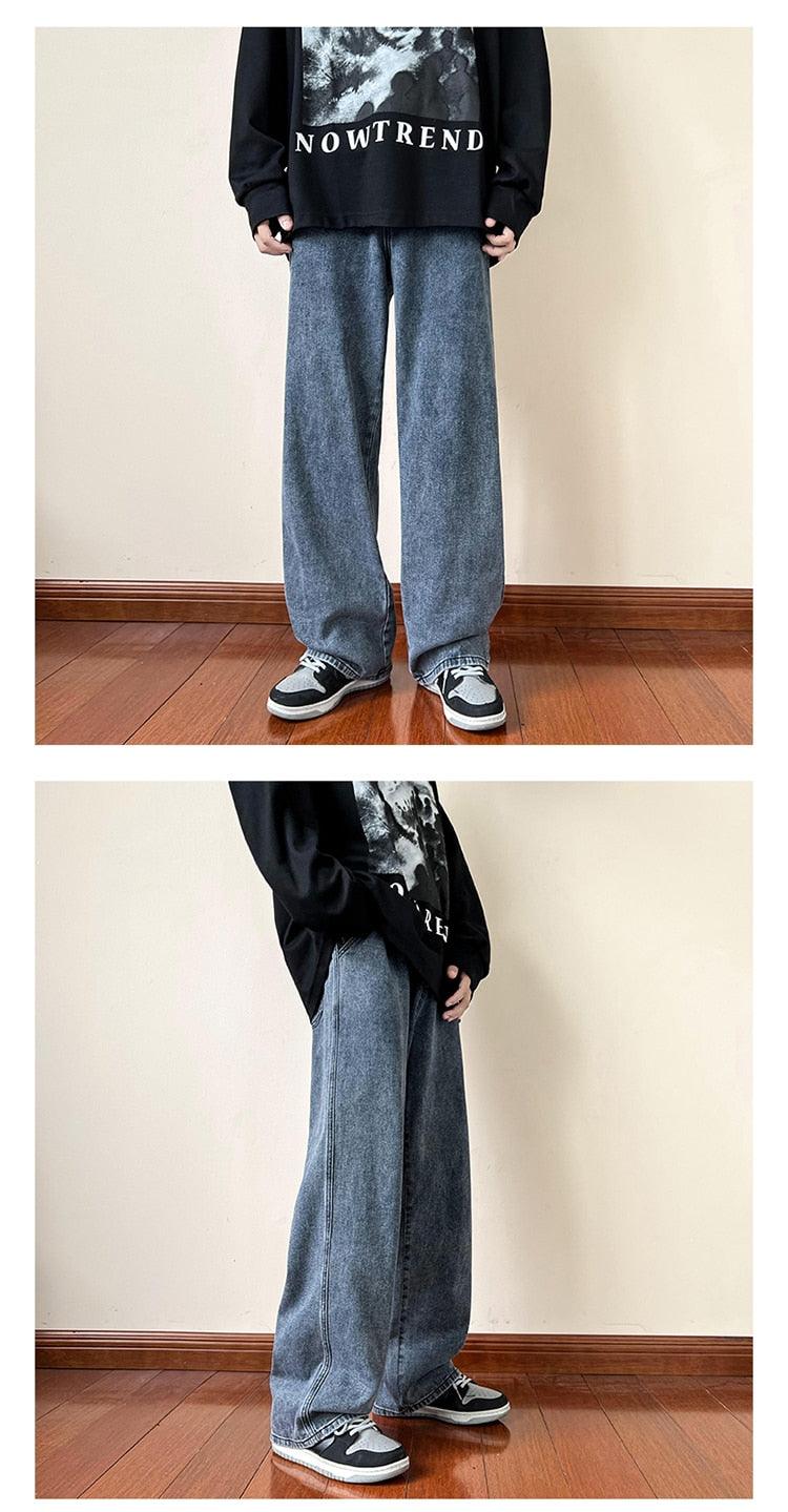 Ankle-length Baggy Washed Denim Pants - UrbanLaws