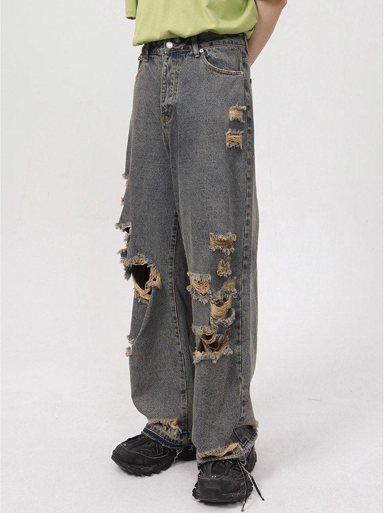 Retro Holes Jeans Denim Pants - UrbanLaws