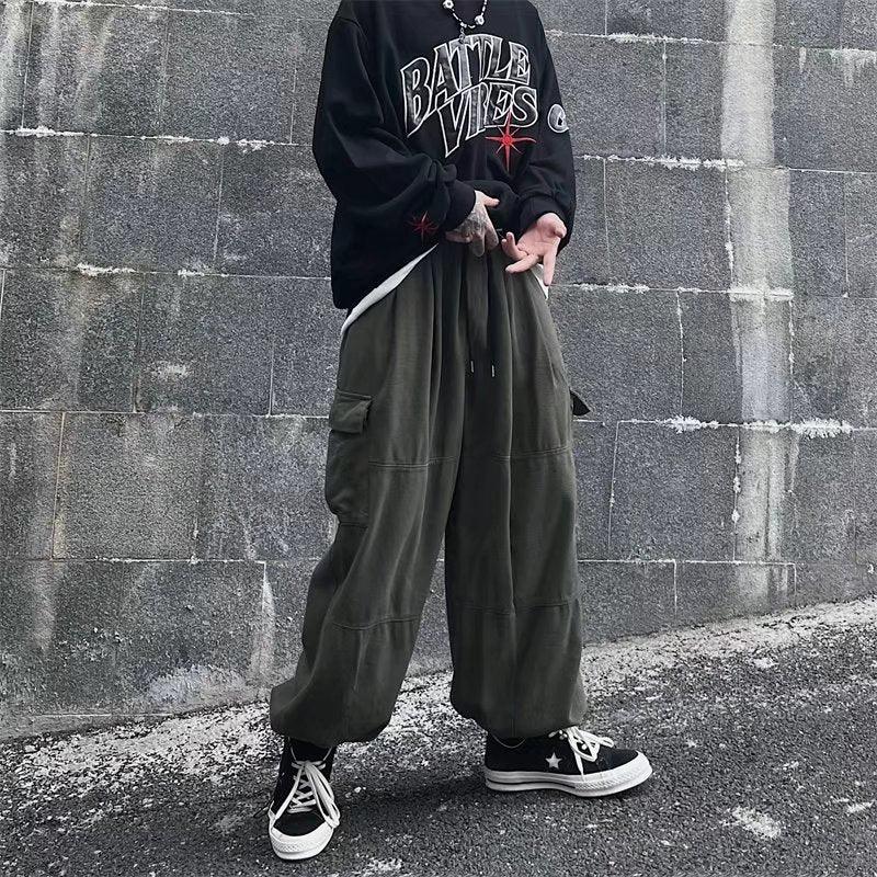 Solid Baggy Wide-Leg Cargo Pants - UrbanLaws