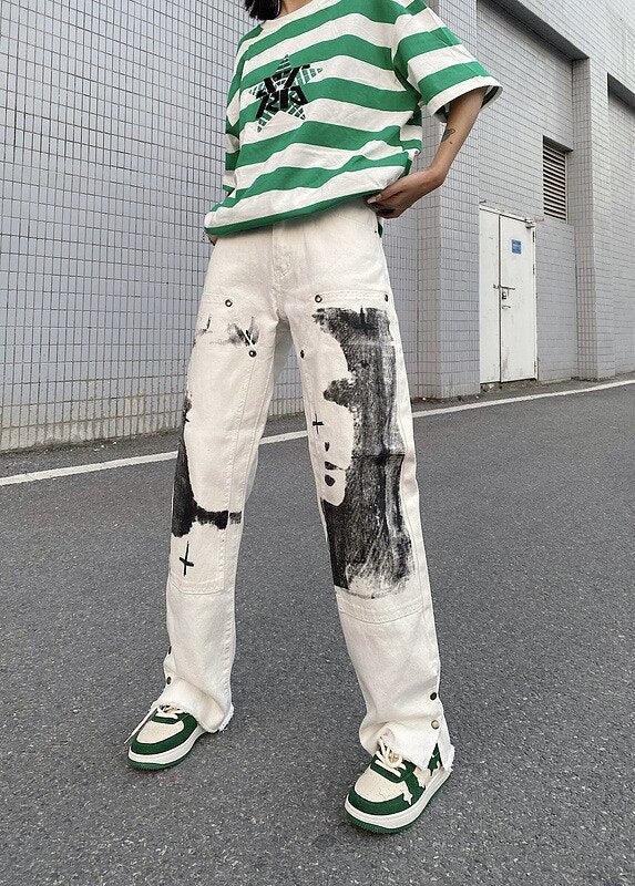 Y2K White Straight Punk Pants - UrbanLaws