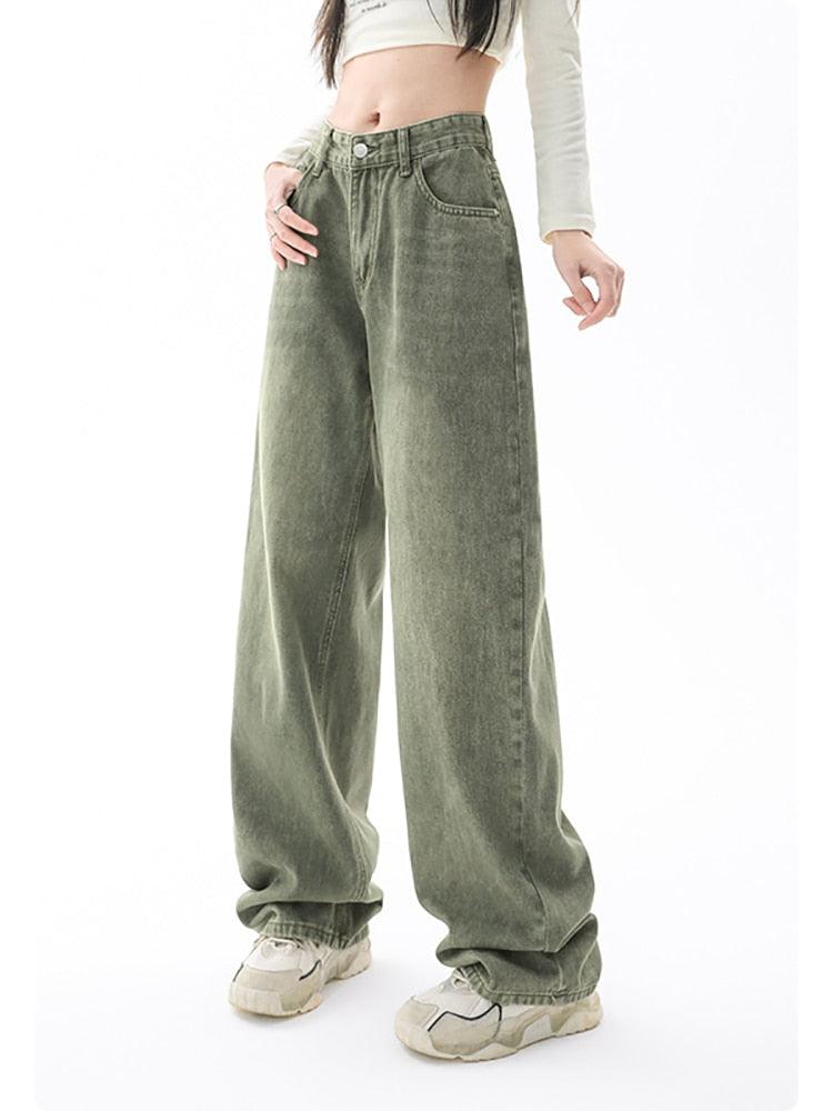 Y2K Green Baggy High Waist Pants - UrbanLaws