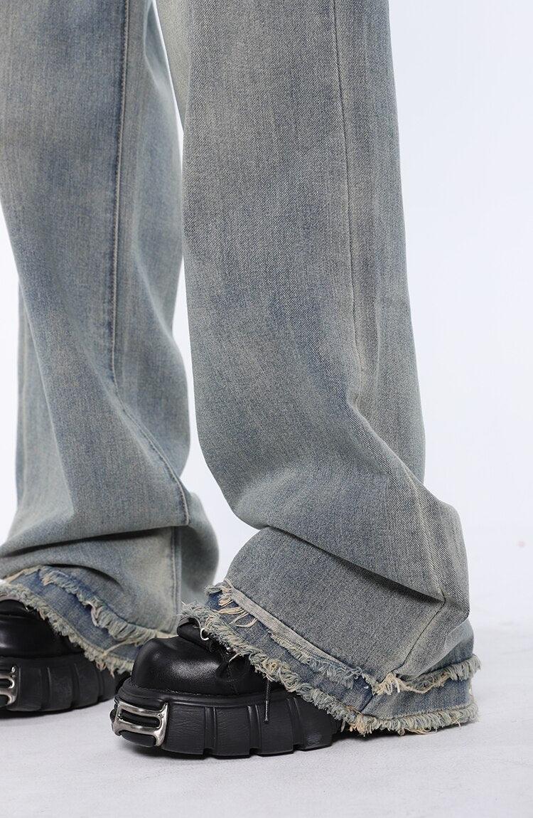 Raw Edged Baggy Washed Denim Pants - UrbanLaws