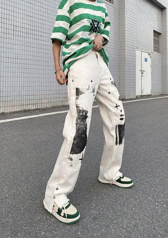 Y2K White Straight Punk Pants - UrbanLaws