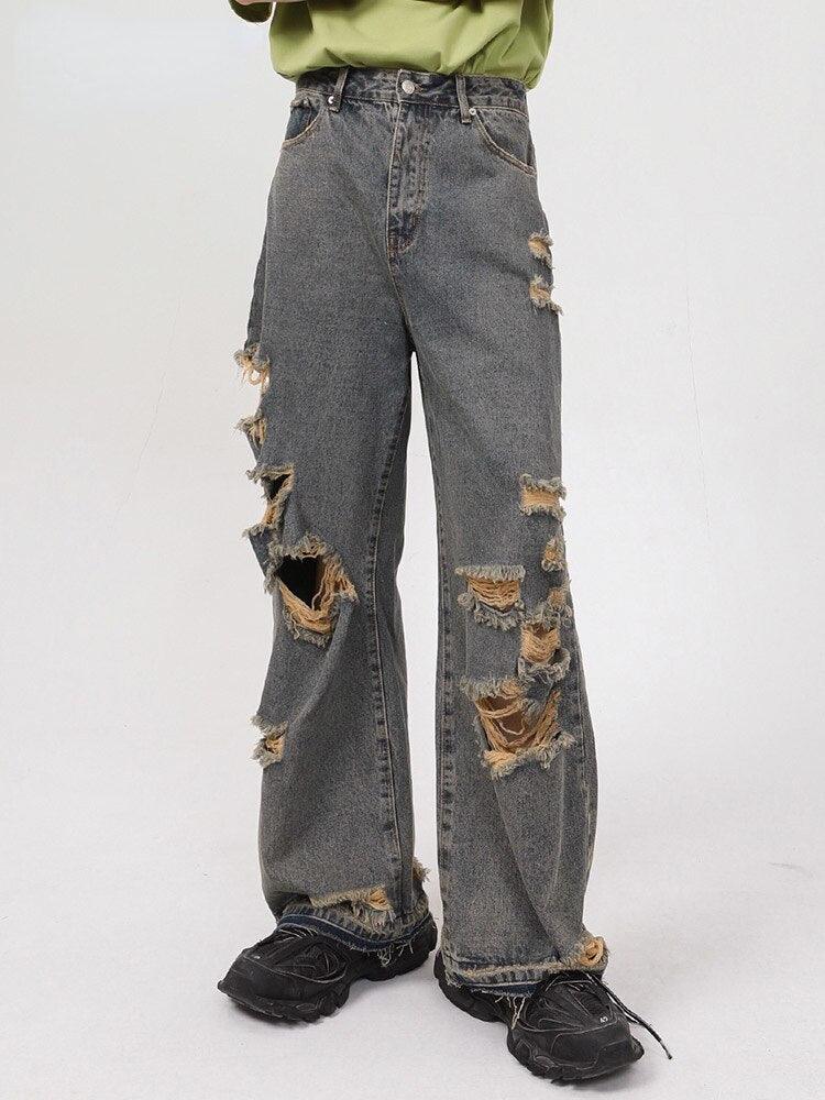 Retro Holes Jeans Denim Pants - UrbanLaws