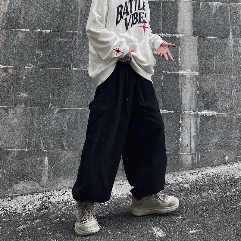 Solid Baggy Wide-Leg Cargo Pants - UrbanLaws