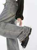 Raw Edged Baggy Washed Denim Pants - UrbanLaws