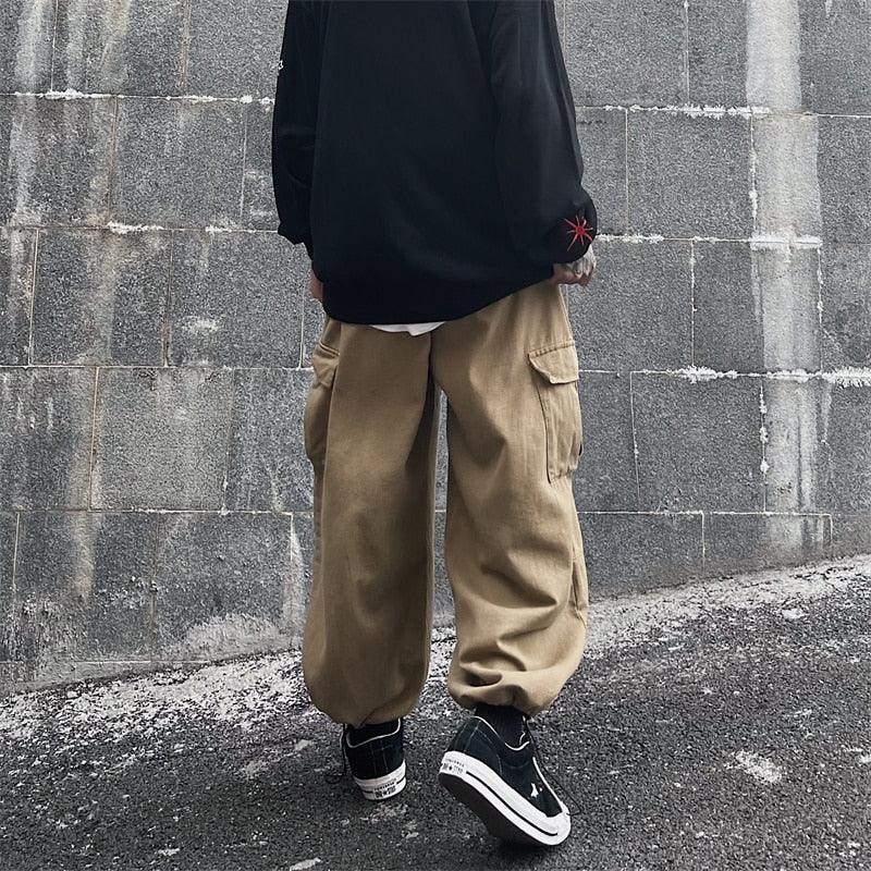 Solid Baggy Wide-Leg Cargo Pants - UrbanLaws