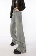 Raw Edged Baggy Washed Denim Pants - UrbanLaws