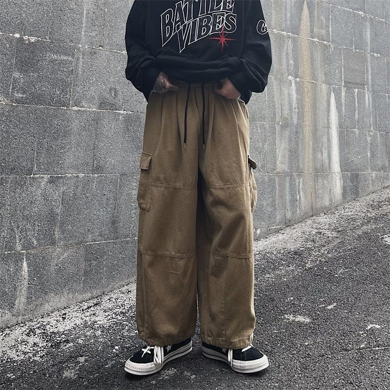 Solid Baggy Wide-Leg Cargo Pants - UrbanLaws