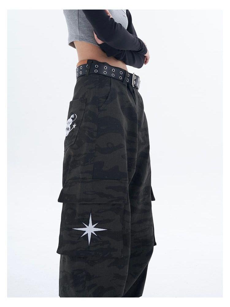 Retro Black Camouflage Cargo Pants - UrbanLaws