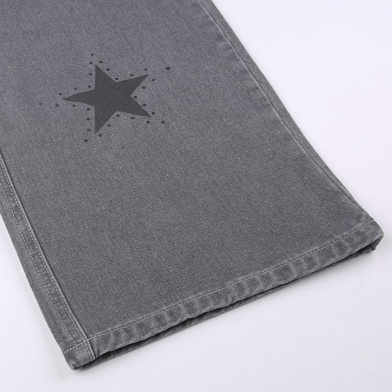 Y2K Gray Star Grunge Baggy Denim Pants - UrbanLaws