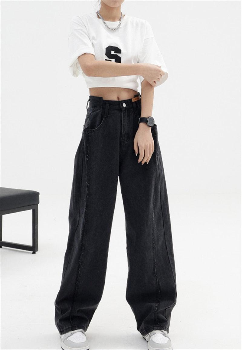 Black Baggy Women's High Waist Denim Pants - UrbanLaws