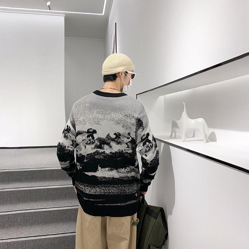 Gray Painting Smoke Pattern Sweater - UrbanLaws