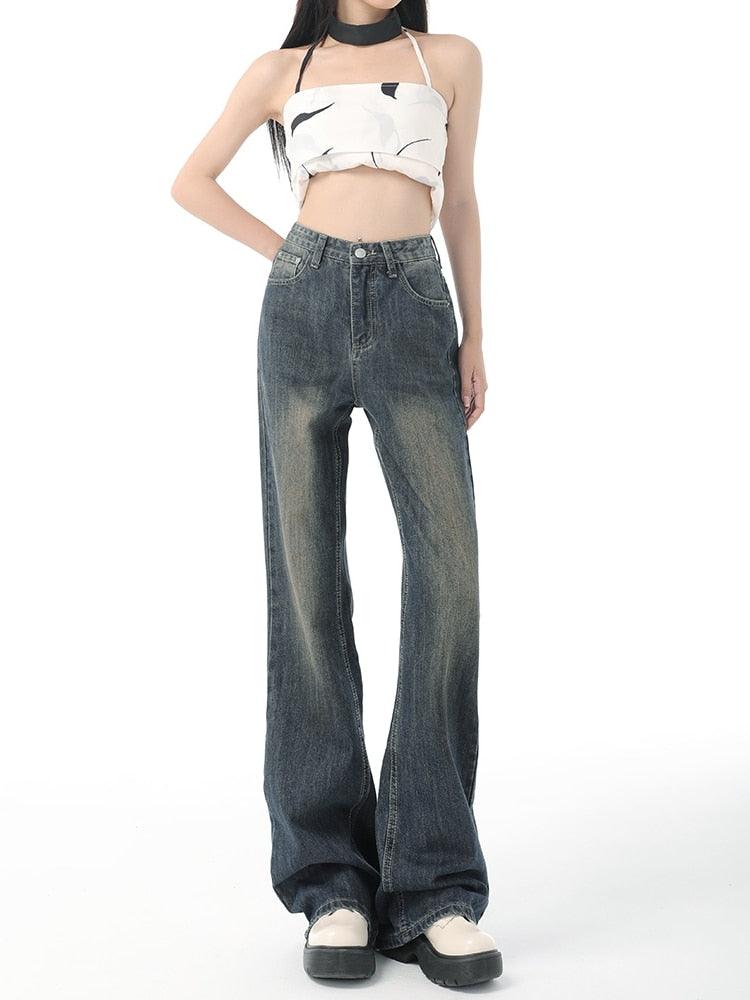 Flare High Waist Vintage Denim Pants - UrbanLaws