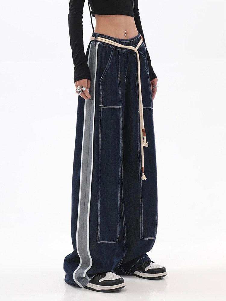 Rope High Waist Baggy Denim Pants - UrbanLaws