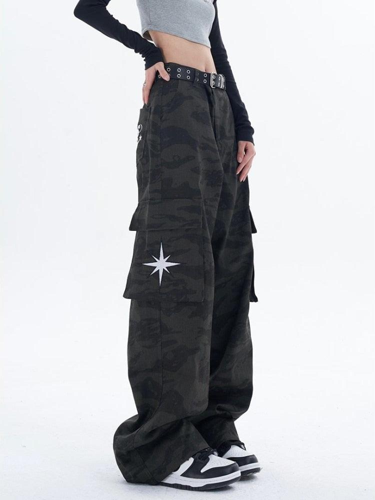 Retro Black Camouflage Cargo Pants - UrbanLaws