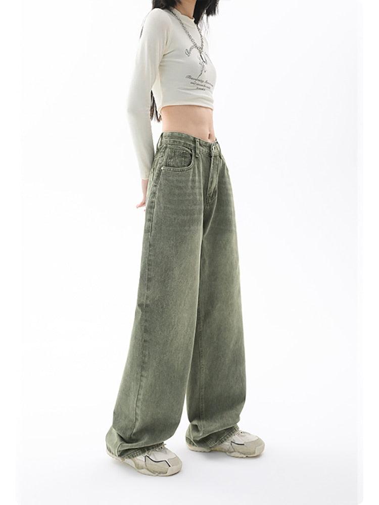 Y2K Green Baggy High Waist Pants - UrbanLaws