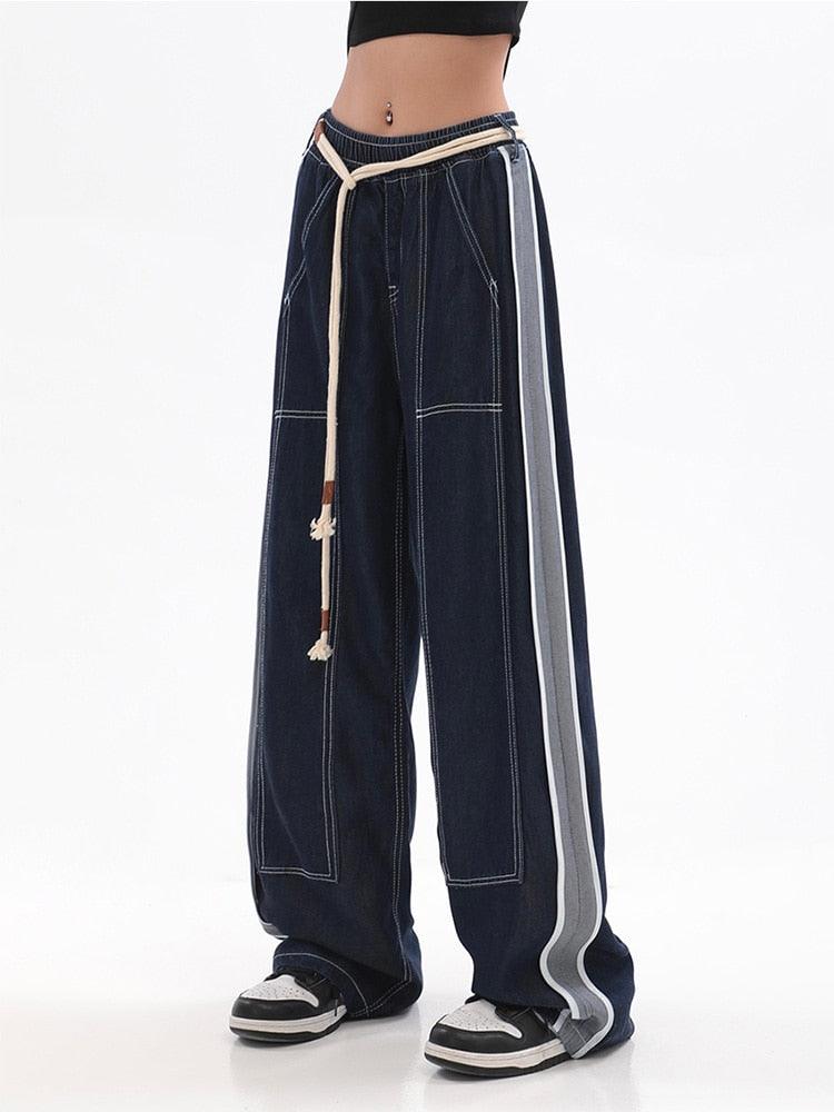 Rope High Waist Baggy Denim Pants - UrbanLaws