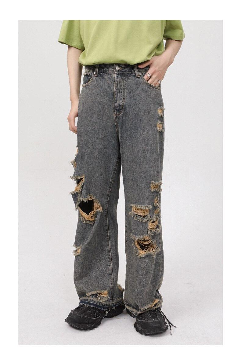 Retro Holes Jeans Denim Pants - UrbanLaws