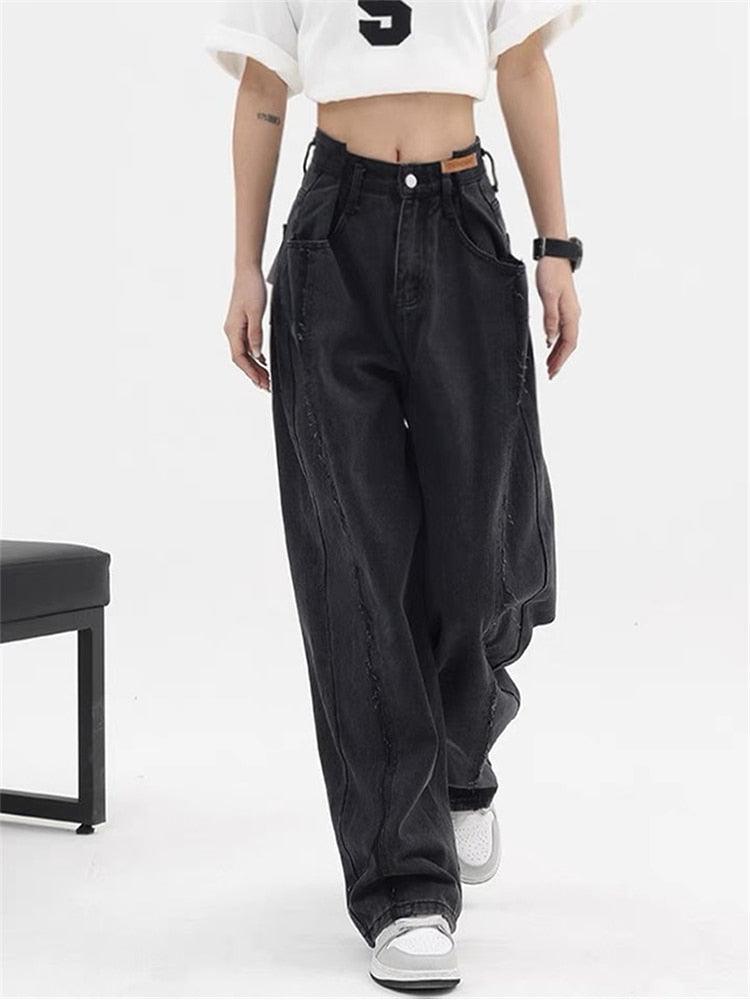 Black Baggy Women's High Waist Denim Pants - UrbanLaws