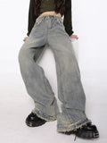 Raw Edged Baggy Washed Denim Pants - UrbanLaws