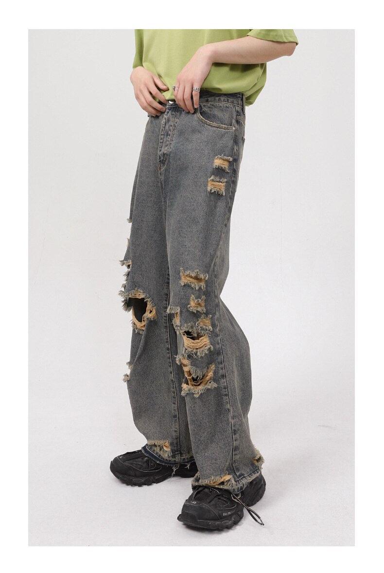 Retro Holes Jeans Denim Pants - UrbanLaws