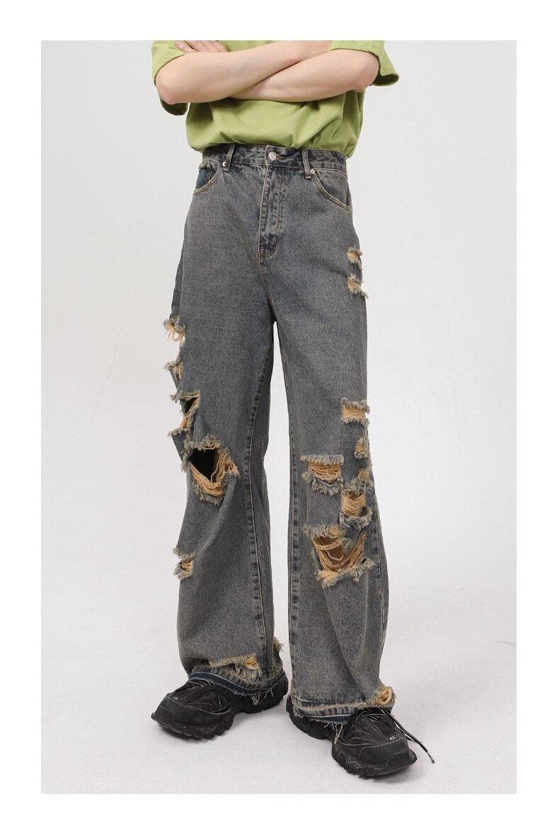 Retro Holes Jeans Denim Pants - UrbanLaws