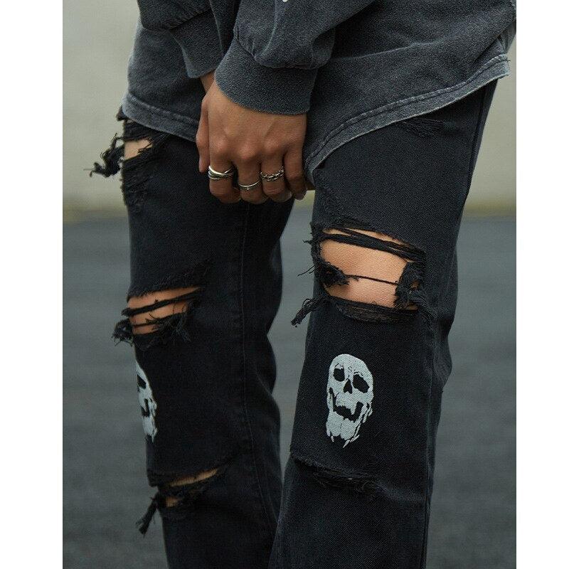 Skull Frayed Flare Trousers - UrbanLaws