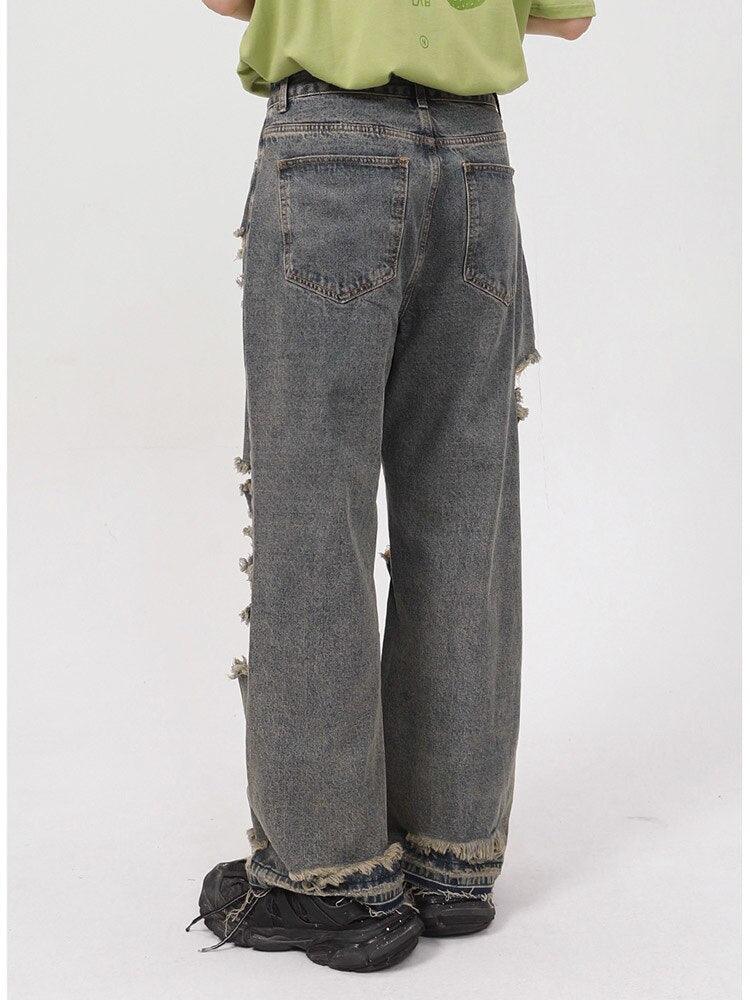 Retro Holes Jeans Denim Pants - UrbanLaws