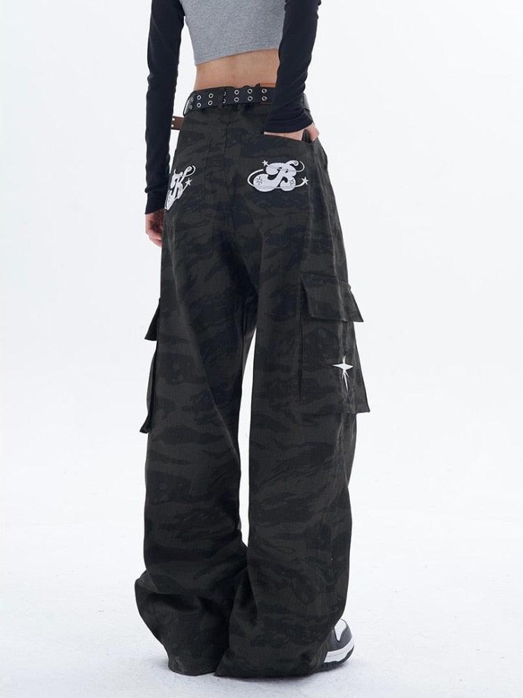 Retro Black Camouflage Cargo Pants - UrbanLaws