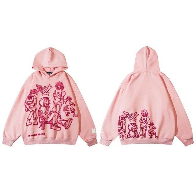 Pink Hooded Sweatshirt Harajuku - UrbanLaws