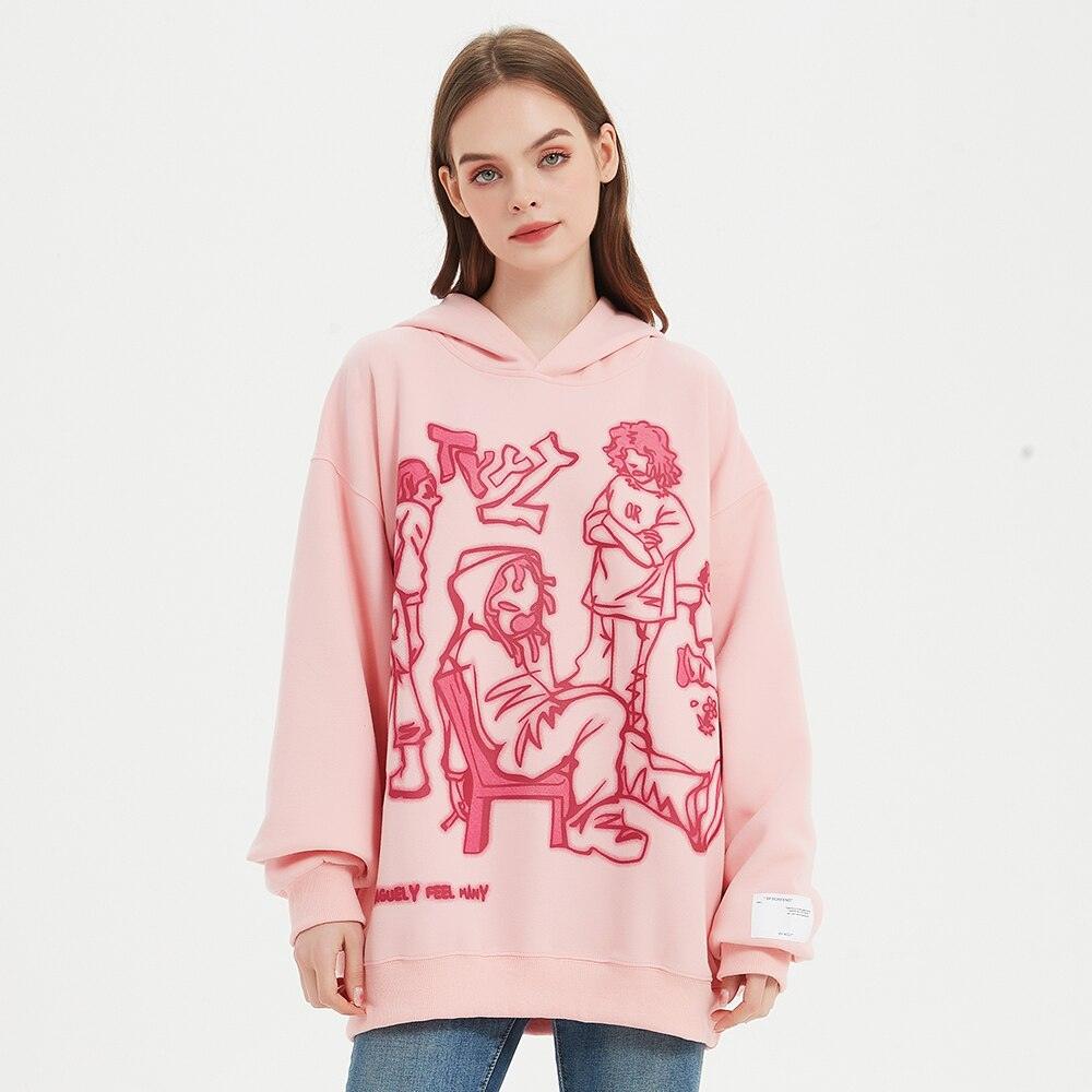 Pink Hooded Sweatshirt Harajuku - UrbanLaws