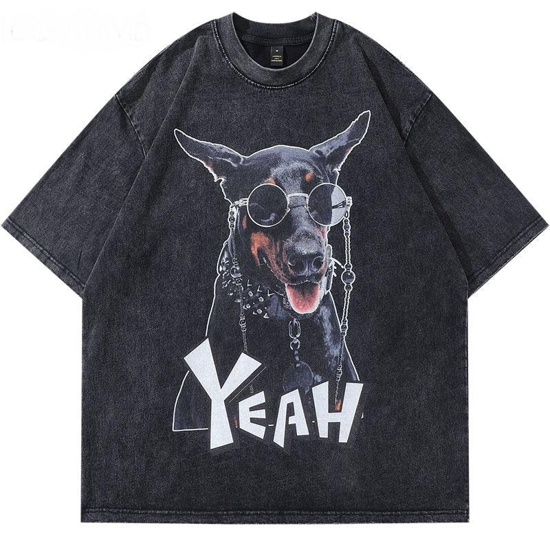 Washed Cool Doberman Oversized T-shirt - UrbanLaws